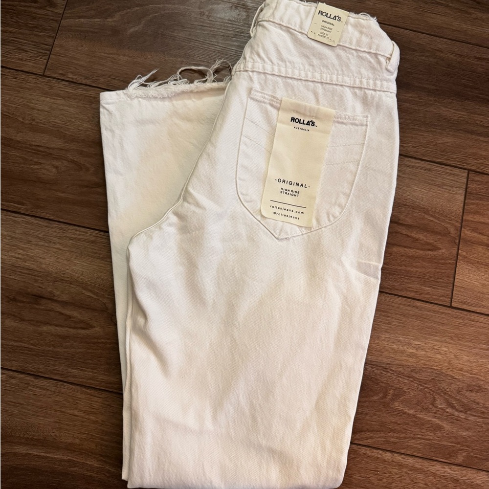 NWT rollas white jeans